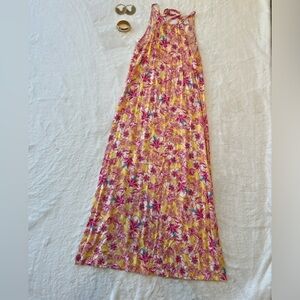 St. Tropez West Pink & Yellow Floral Sleeveless Maxi Dress Size L